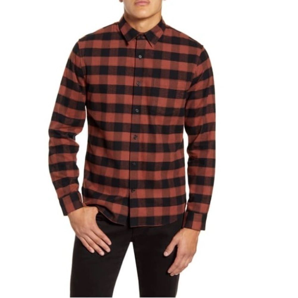 Vince Men's Flannel Buffalo Check Long-Sleeve Sport Shirt in Cinder